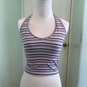 Hollister Blue, White, Red, Pastel Horizontal Striped Halter Top Beach Summer